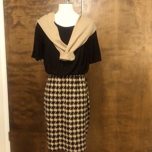 Sharagano, Camel and Black Houndstooth Dress